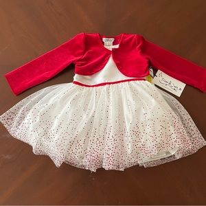 Pippa & Julie NWT Red & White Dress with Velvet Jacket, Sz 18 mos